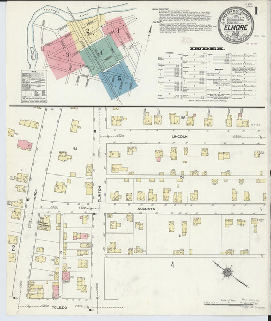Sanborn Fire Insurance Map from Elmore, Ottawa County, Ohio (1910), Sheet #0001 - Historic Sanborn Fire Insurance Map Print, vintage old map wall art, antique decor, genealogy gift, Ohio Ohio map