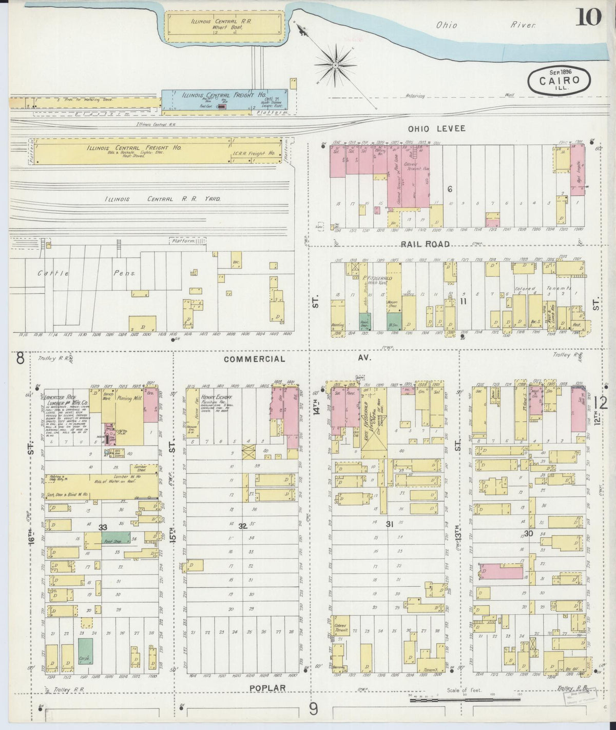 Sanborn Fire Insurance Map from Cairo, Alexander County, Illinois (1896), Sheet #0010 - Complete Map Set gallery image, historic Sanborn map, vintage wall art, Illinois Illinois