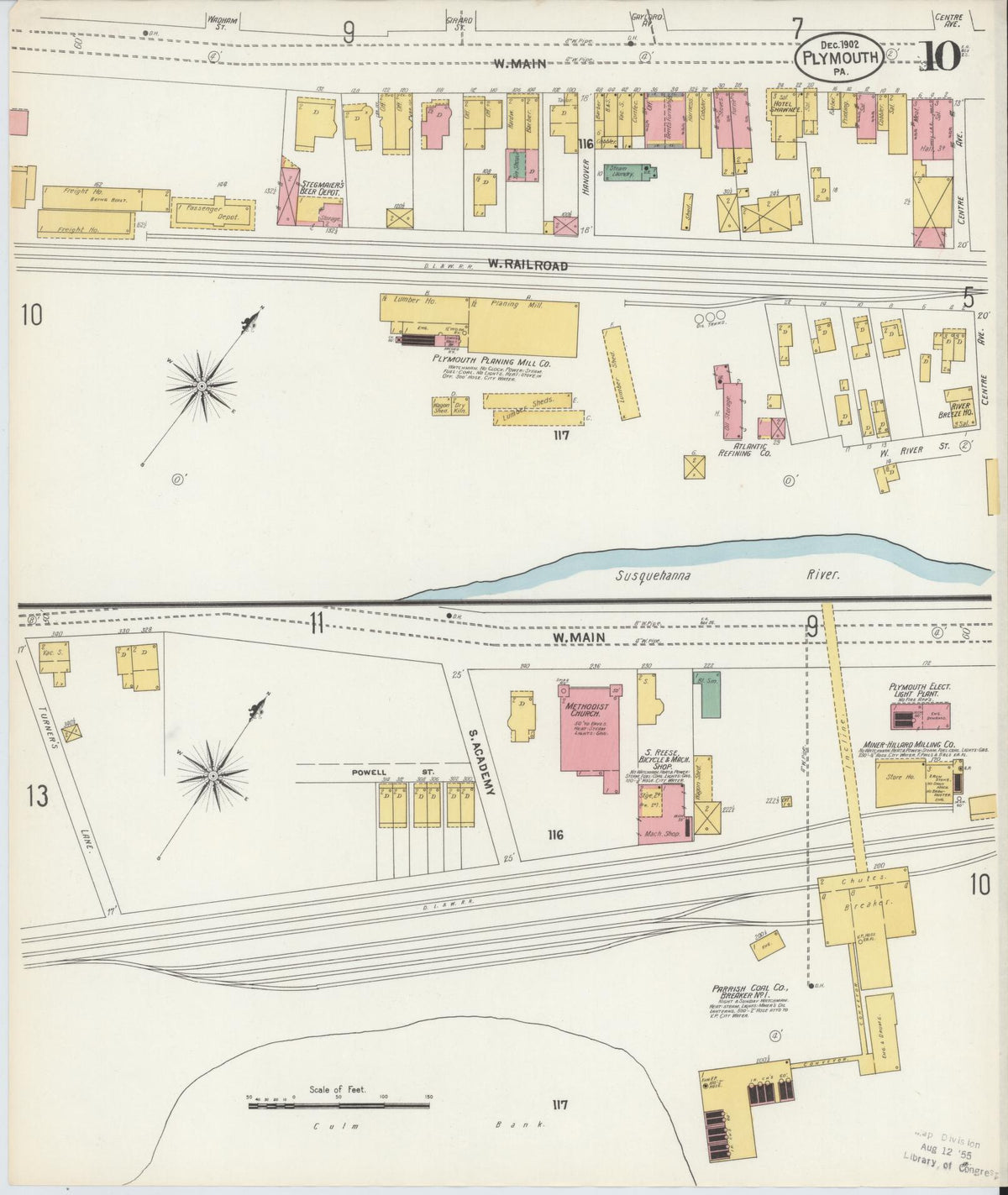 Sanborn Fire Insurance Map from Plymouth, Luzerne County, Pennsylvania (1902), Sheet #0010 - Historic Sanborn Fire Insurance Map Print, vintage old map wall art, antique decor, genealogy gift, Pennsylvania Pennsylvania map