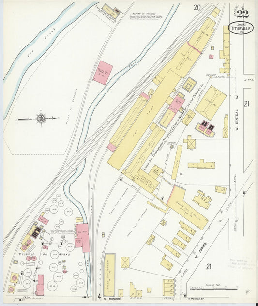 Sanborn Fire Insurance Map from Titusville, Crawford County, Pennsylvania (1912), Sheet #0022 - Historic Sanborn Fire Insurance Map Print, vintage old map wall art, antique decor, genealogy gift, Pennsylvania Pennsylvania map