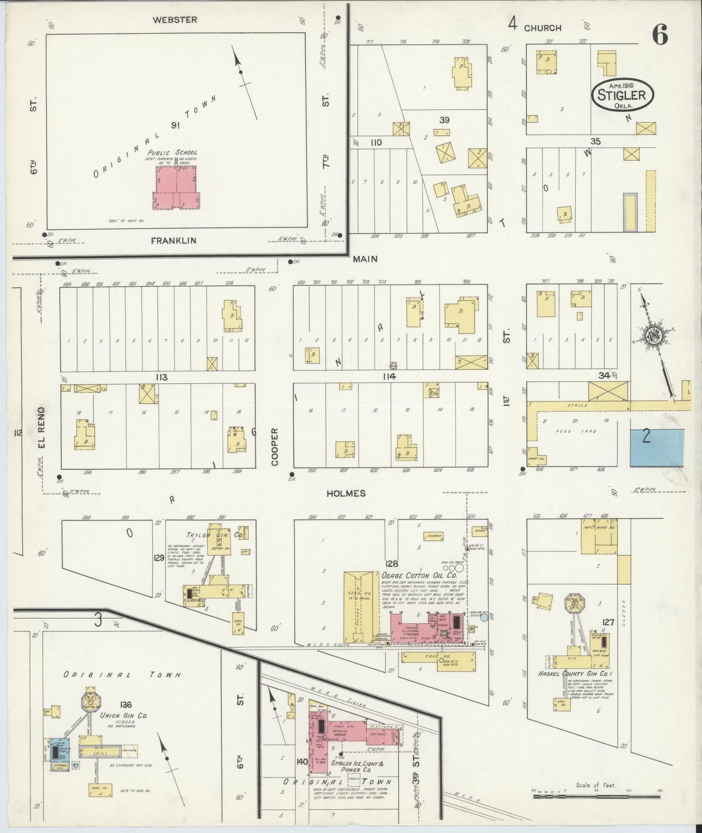 Sanborn Fire Insurance Map from Stigler, Haskell County, Oklahoma (1916), Sheet #0006 - Complete Map Set gallery image, historic Sanborn map, vintage wall art, Oklahoma Oklahoma