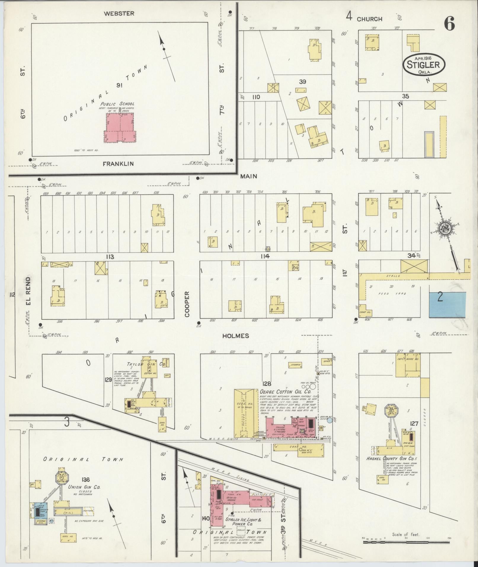 Sanborn Fire Insurance Map from Stigler, Haskell County, Oklahoma (1916), Sheet #0006 - Complete Map Set gallery image, historic Sanborn map, vintage wall art, Oklahoma Oklahoma