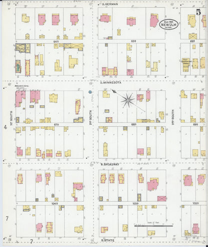 Sanborn Fire Insurance Map from New Ulm, Brown County, Minnesota (1905), Sheet #0005 - Historic Sanborn Fire Insurance Map Print, vintage old map wall art, antique decor, genealogy gift, Minnesota Minnesota map