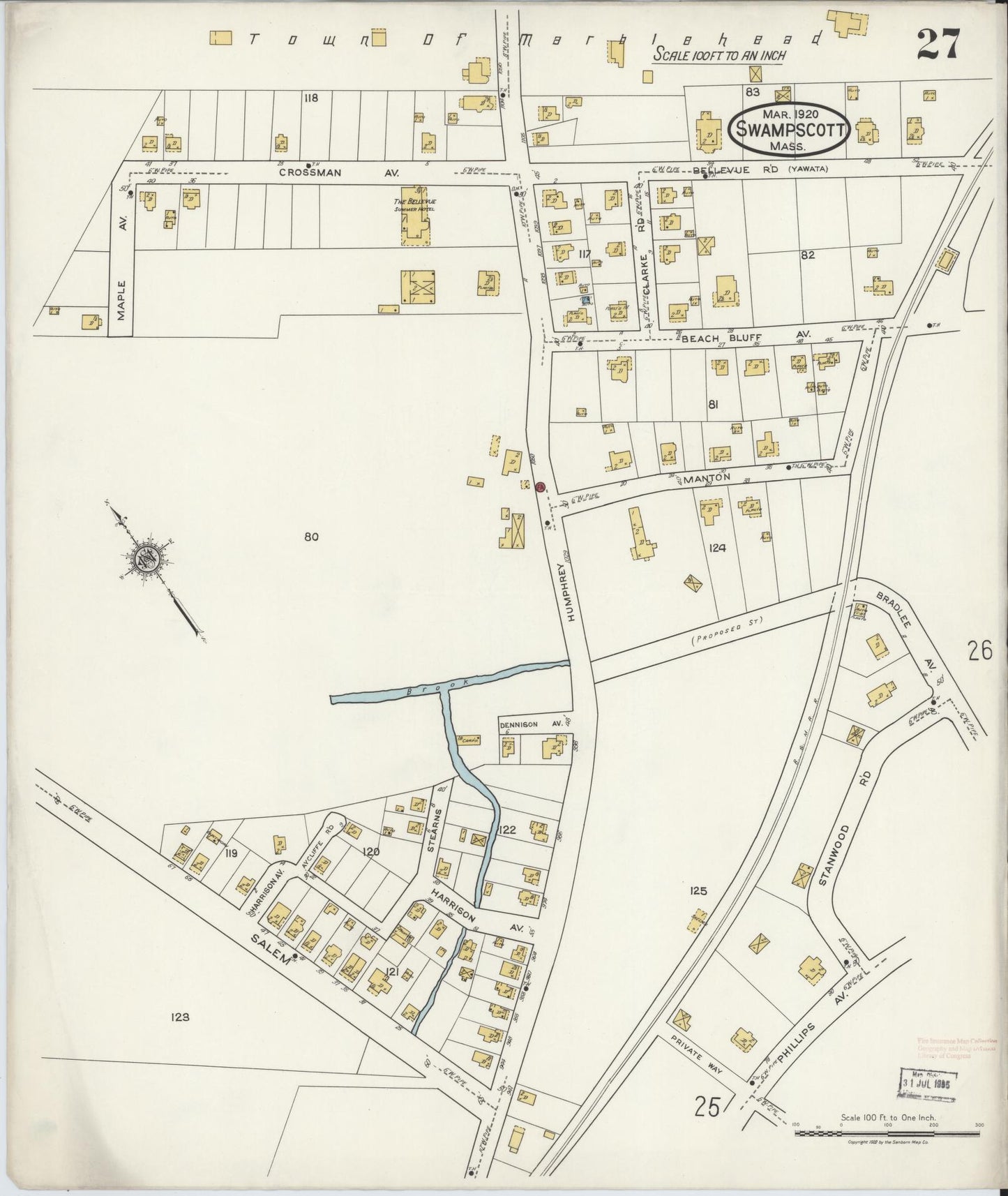 Sanborn Fire Insurance Map from Swampscott, Essex County, Massachusetts (1920), Sheet #0027 - Historic Sanborn Fire Insurance Map Print, vintage old map wall art, antique decor, genealogy gift, Massachusetts Massachusetts map