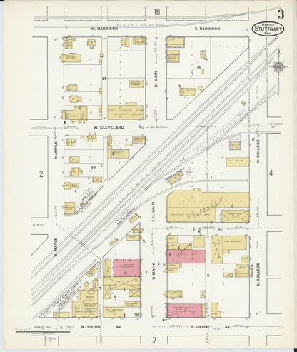 Sanborn Fire Insurance Map from Stuttgart, Arkansas County, Arkansas (1917), Sheet #0003 - Complete Map Set gallery image, historic Sanborn map, vintage wall art, Stuttgart Arkansas