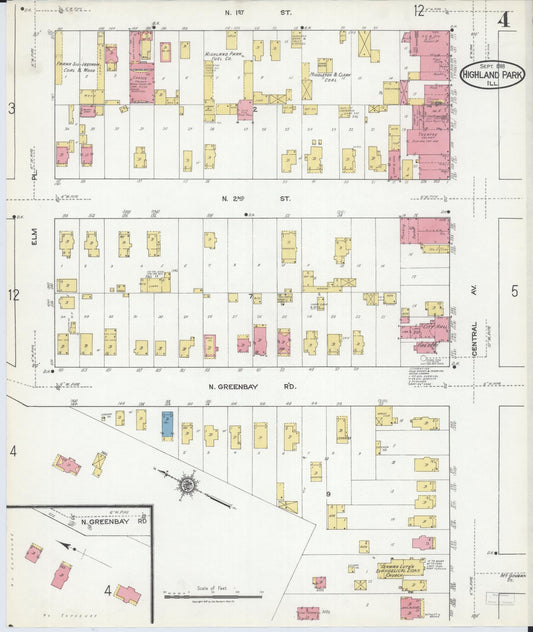 Sanborn Fire Insurance Map from Highland Park, Lake County, Illinois (1918), Sheet #0004 - Historic Sanborn Fire Insurance Map Print, vintage old map wall art, antique decor, genealogy gift, Illinois Illinois map