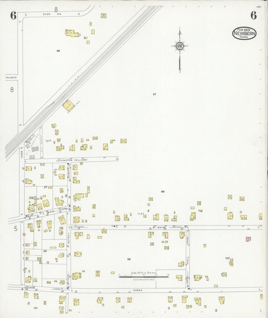 Sanborn Fire Insurance Map from Newbern, Dyer County, Tennessee (1929), Sheet #0006 - Historic Sanborn Fire Insurance Map Print, vintage old map wall art, antique decor, genealogy gift, Tennessee Tennessee map