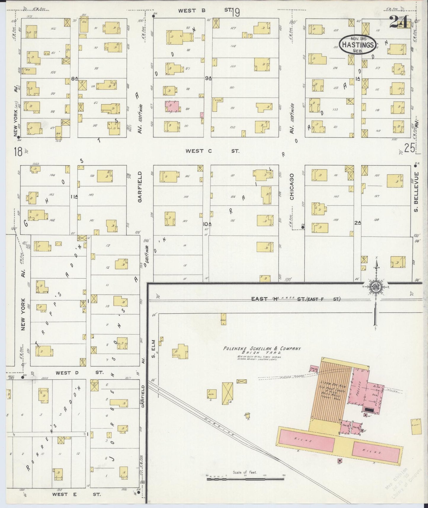 Sanborn Fire Insurance Map from Hastings, Adams County, Nebraska (1915), Sheet #0024 - Complete Map Set gallery image, historic Sanborn map, vintage wall art, Nebraska Nebraska