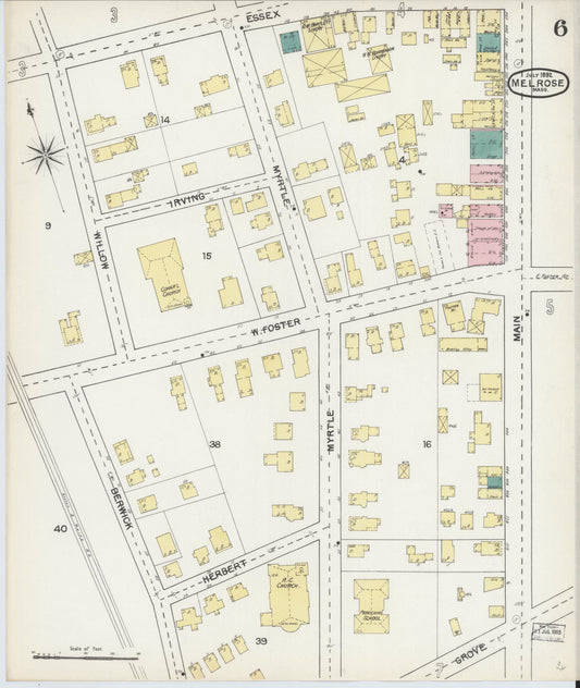 Sanborn Fire Insurance Map from Melrose, Middlesex County, Massachusetts (1892), Sheet #0006 - Historic Sanborn Fire Insurance Map Print, vintage old map wall art, antique decor, genealogy gift, Massachusetts Massachusetts map