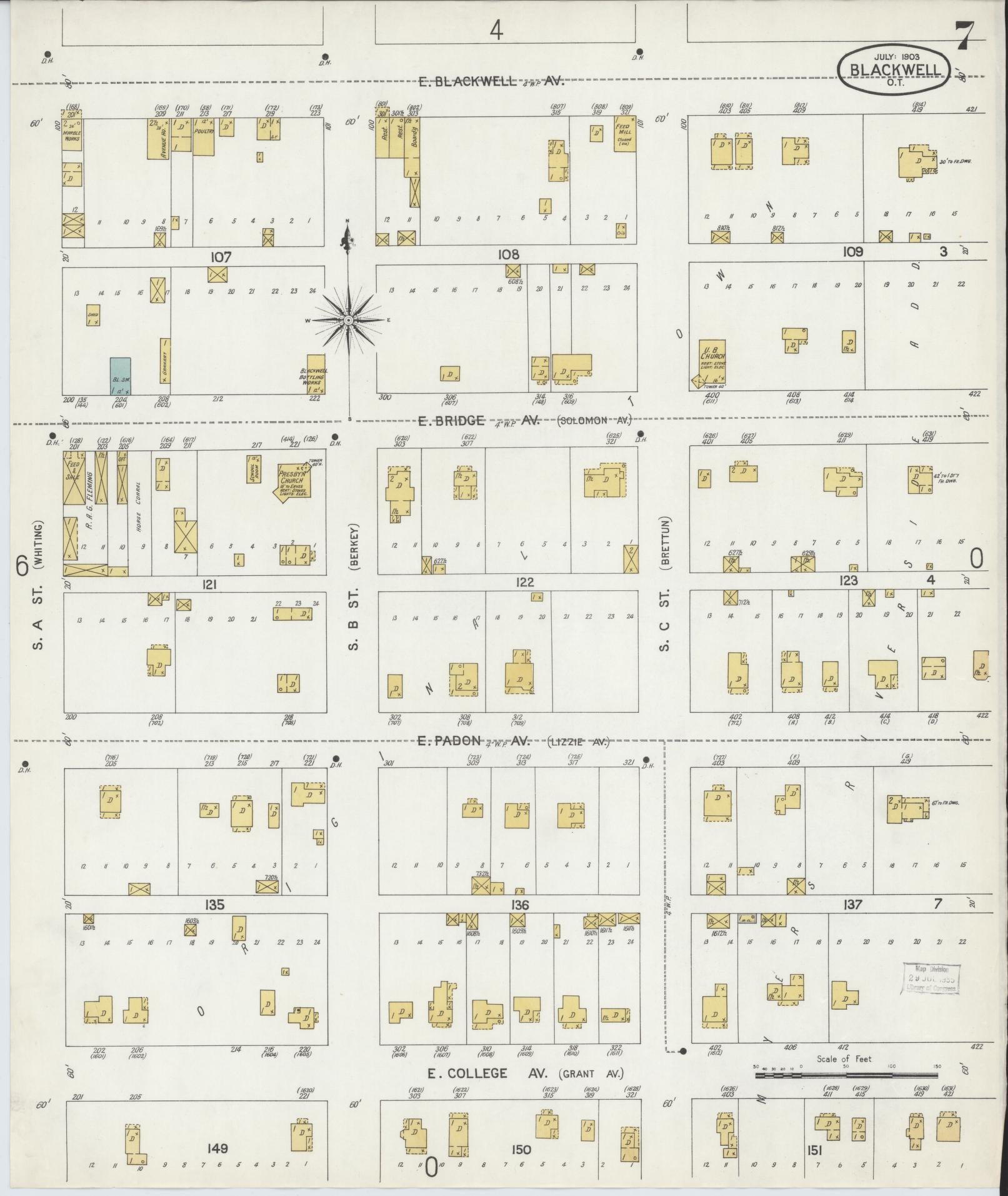 Sanborn Fire Insurance Map from Blackwell, Kay County, Oklahoma (1903), Sheet #0007 - Historic Sanborn Fire Insurance Map Print, vintage old map wall art, antique decor, genealogy gift, Oklahoma Oklahoma map