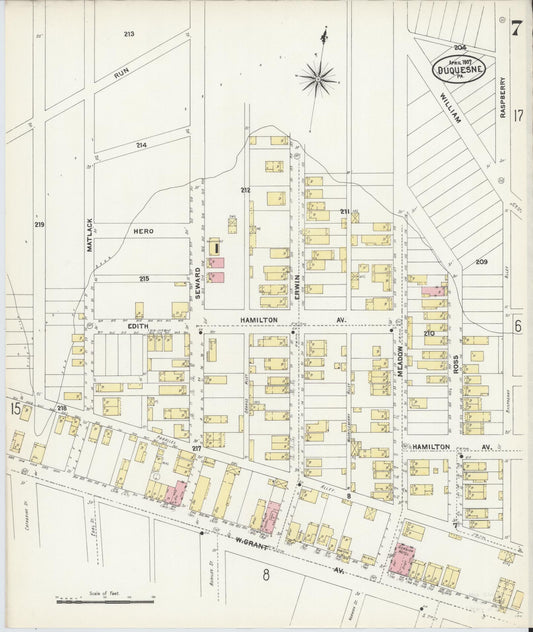 Sanborn Fire Insurance Map from Duquesne, Allegheny County, Pennsylvania (1907), Sheet #0007 - Historic Sanborn Fire Insurance Map Print, vintage old map wall art, antique decor, genealogy gift, Pennsylvania Pennsylvania map
