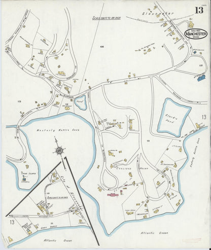 Sanborn Fire Insurance Map from Manchester, Essex County, Massachusetts (1921), Sheet #0013 - Historic Sanborn Fire Insurance Map Print, vintage old map wall art, antique decor, genealogy gift, Massachusetts Massachusetts map