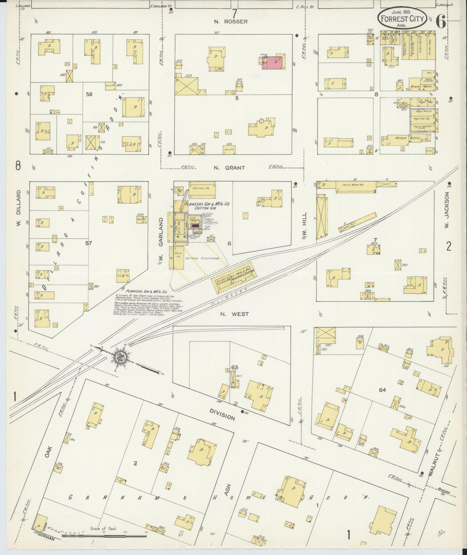 Sanborn Fire Insurance Map from Forrest City, Saint Francis County, Arkansas (1913), Sheet #0006 - Complete Map Set gallery image, historic Sanborn map, vintage wall art, Arkansas Arkansas