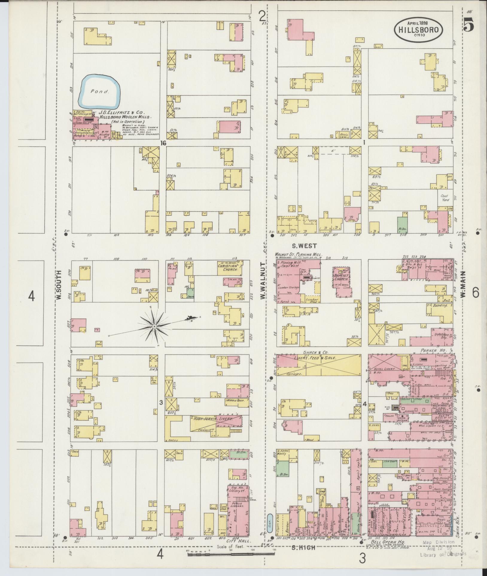 Sanborn Fire Insurance Map from Hillsboro, Highland County, Ohio (1898), Sheet #0005 - Historic Sanborn Fire Insurance Map Print, vintage old map wall art, antique decor, genealogy gift, Ohio Ohio map