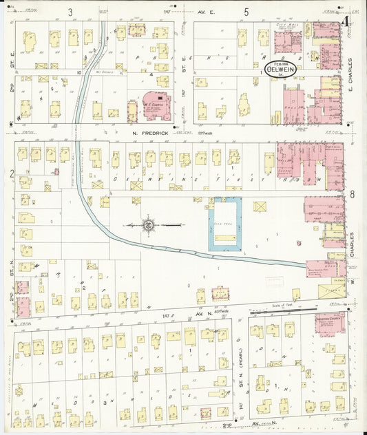 Sanborn Fire Insurance Map from Oelwein, Fayette County, Iowa (1914), Sheet #0004 - Historic Sanborn Fire Insurance Map Print, vintage old map wall art