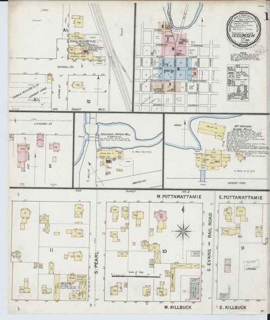 Sanborn Fire Insurance Map from Tecumseh, Lenawee County, Michigan (1888), Sheet #0001 - Complete Map Set gallery image, historic Sanborn map, vintage wall art, Michigan Michigan