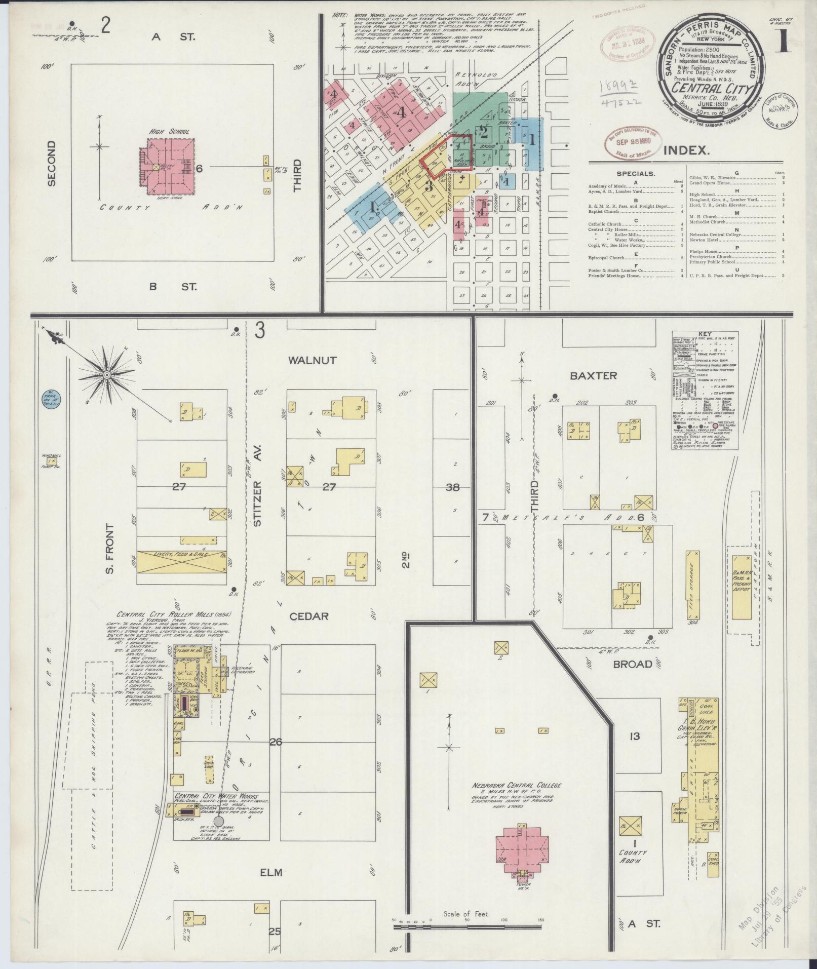 Sanborn Fire Insurance Map from Central City, Merrick County, Nebraska (1899), Sheet #0001 - Historic Sanborn Fire Insurance Map Print, vintage old map wall art, antique decor, genealogy gift, Nebraska Nebraska map