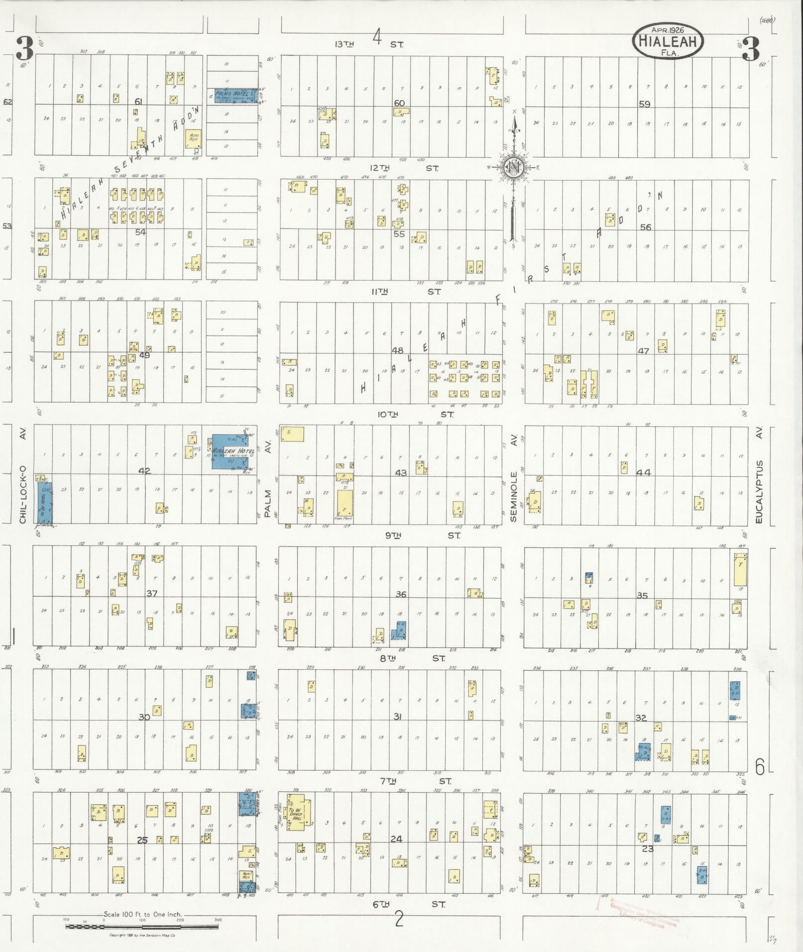 Sanborn Fire Insurance Map from Hialeah, Dade County, Florida (1926), Sheet #0003 - Complete Map Set gallery image, historic Sanborn map, vintage wall art, Florida Florida