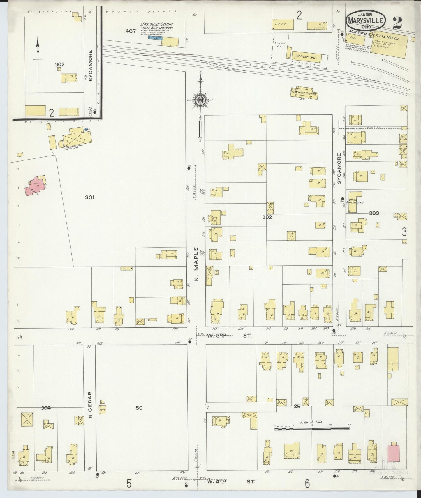 Sanborn Fire Insurance Map from Marysville, Union County, Ohio (1916), Sheet #0002 - Historic Sanborn Fire Insurance Map Print, vintage old map wall art, antique decor, genealogy gift, Ohio Ohio map
