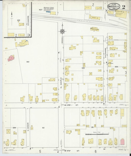 Sanborn Fire Insurance Map from Marysville, Union County, Ohio (1916), Sheet #0002 - Historic Sanborn Fire Insurance Map Print, vintage old map wall art, antique decor, genealogy gift, Ohio Ohio map
