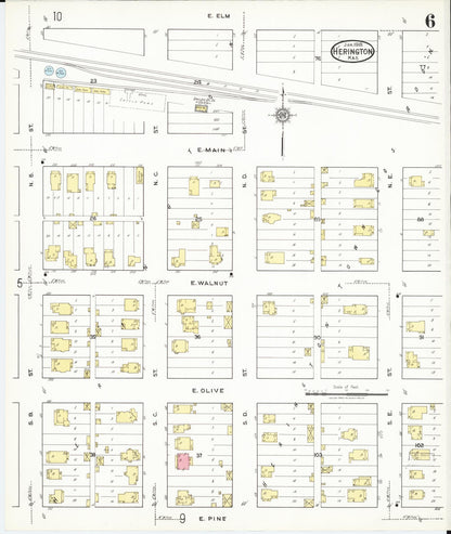 Sanborn Fire Insurance Map from Herington, Dickinson County, Kansas (1918), Sheet #0006 - Complete Map Set gallery image, historic Sanborn map, vintage wall art, Kansas Kansas