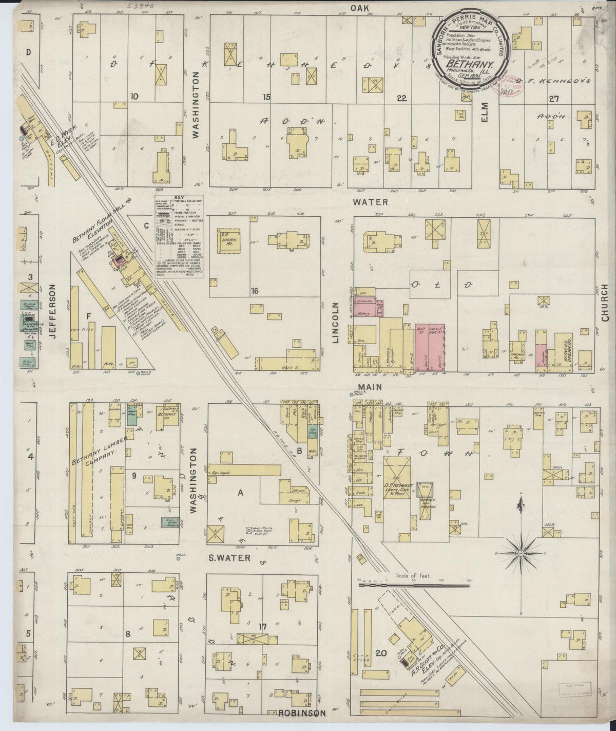 Sanborn Fire Insurance Map from Bethany, Moultrie County, Illinois (1895), Sheet #0001 - Historic Sanborn Fire Insurance Map Print, vintage old map wall art, antique decor, genealogy gift, Illinois Illinois map