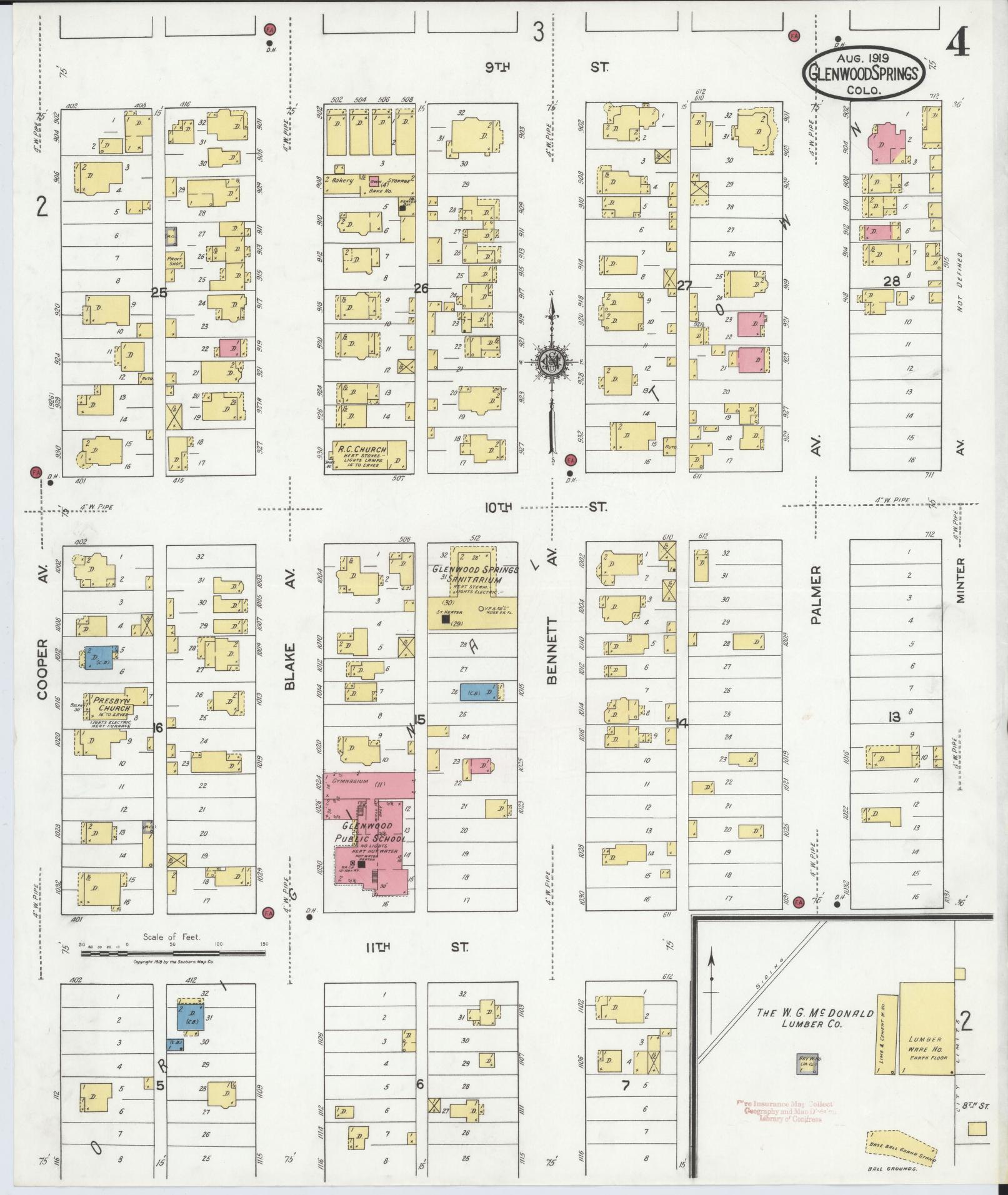 Sanborn Fire Insurance Map from Glenwood Springs, Garfield County, Colorado (1919), Sheet #0004 - Complete Map Set gallery image, historic Sanborn map, vintage wall art, Colorado Colorado