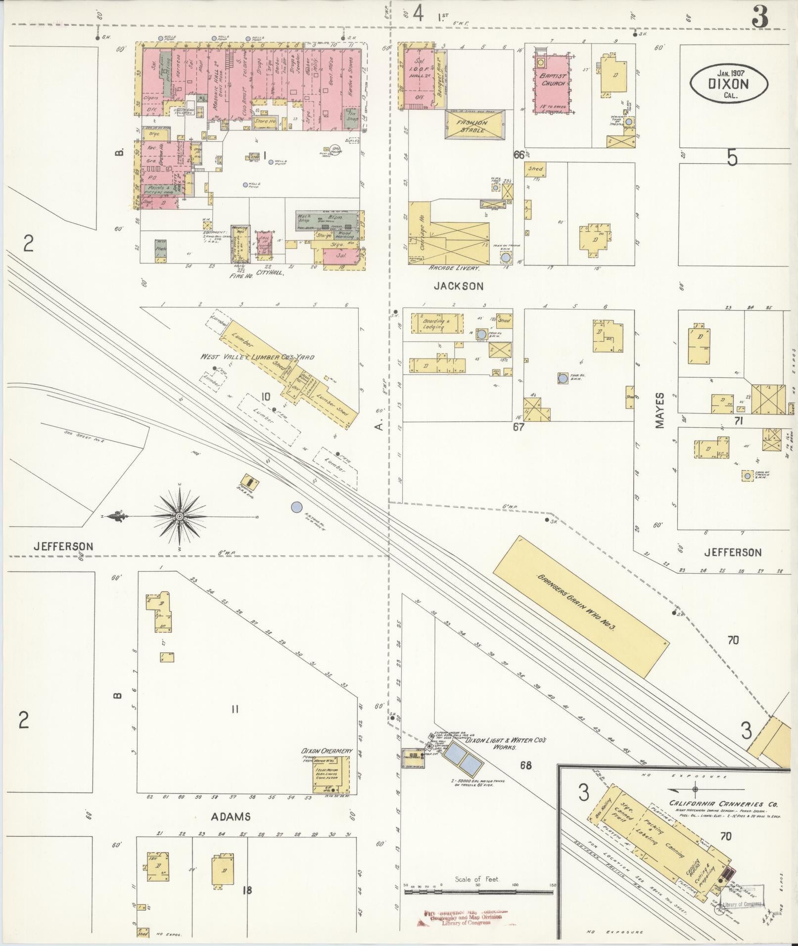 Sanborn Fire Insurance Map from Dixon, Solano County, California (1907), Sheet #0003 - Historic Sanborn Fire Insurance Map Print, vintage old map wall art, antique decor, genealogy gift, California California map