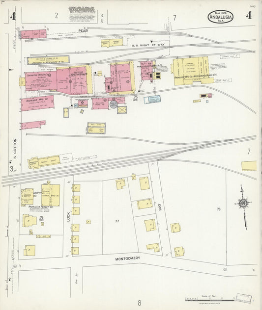 Sanborn Fire Insurance Map from Andalusia, Covington County, Alabama (1924), Sheet #0004 - Historic Sanborn Fire Insurance Map Print, vintage old map wall art, antique decor, genealogy gift, Alabama Alabama map