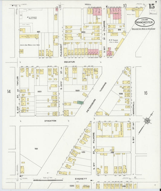 Sanborn Fire Insurance Map from Manchester, Chesterfield County, Virginia (1910), Sheet #0015 - Historic Sanborn Fire Insurance Map Print, vintage old map wall art, antique decor, genealogy gift, Virginia Virginia map