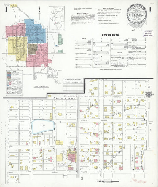 Sanborn Fire Insurance Map from Freeburg, Saint Clair County, Illinois (1941), Sheet #0001 - Historic Sanborn Fire Insurance Map Print, vintage old map wall art, antique decor, genealogy gift, Illinois Illinois map