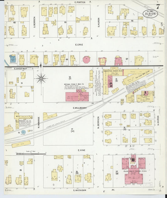 Sanborn Fire Insurance Map from Albion, Calhoun County, Michigan (1907), Sheet #0007 - Historic Sanborn Fire Insurance Map Print, vintage old map wall art, antique decor, genealogy gift, Michigan Michigan map