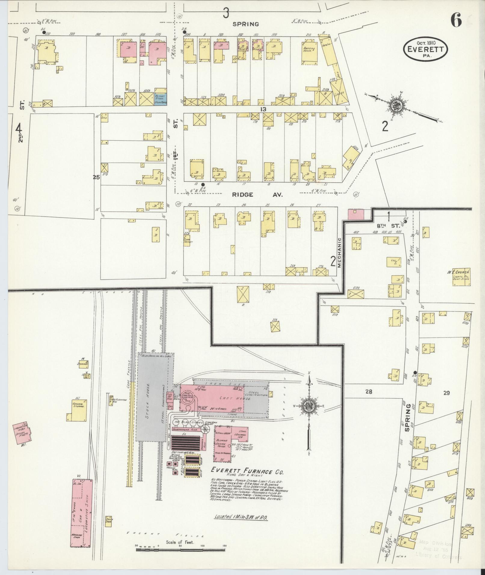 Sanborn Fire Insurance Map from Everett, Bedford County, Pennsylvania (1910), Sheet #0006 - Historic Sanborn Fire Insurance Map Print, vintage old map wall art, antique decor, genealogy gift, Pennsylvania Pennsylvania map