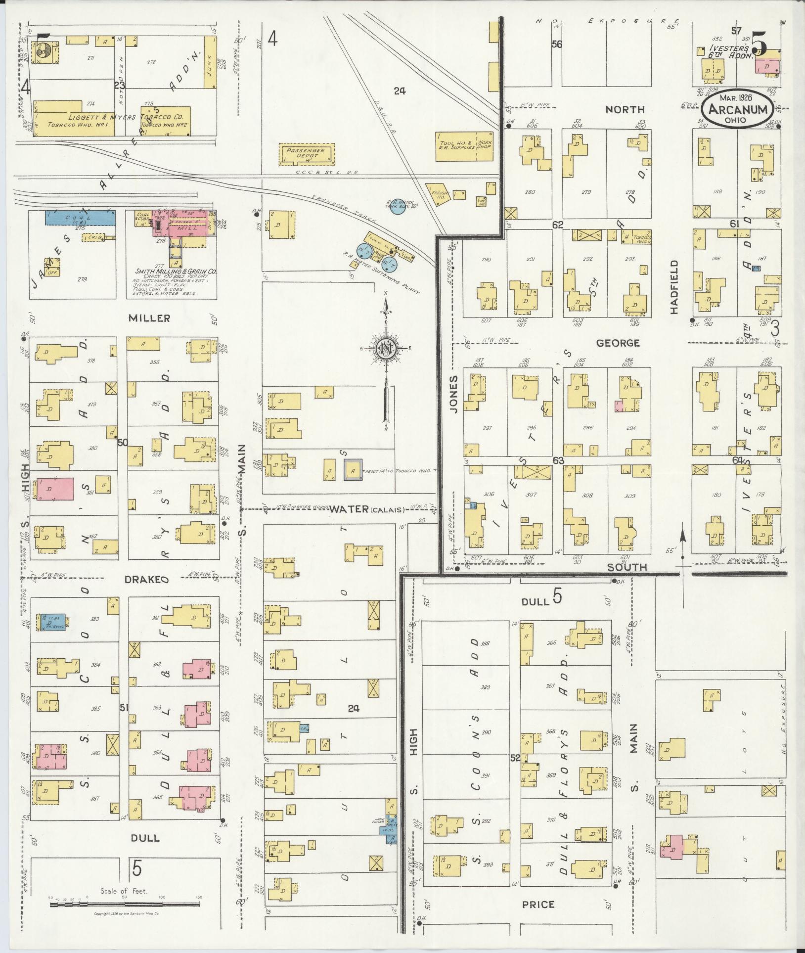 Sanborn Fire Insurance Map from Arcanum, Darke County, Ohio (1926), Sheet #0005 - Historic Sanborn Fire Insurance Map Print, vintage old map wall art, antique decor, genealogy gift, Ohio Ohio map