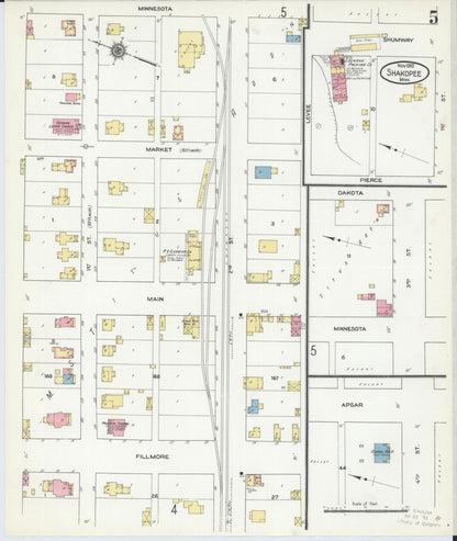 Sanborn Fire Insurance Map from Shakopee, Scott County, Minnesota (1910), Sheet #0005 - Historic Sanborn Fire Insurance Map Print, vintage old map wall art, antique decor, genealogy gift, Minnesota Minnesota map