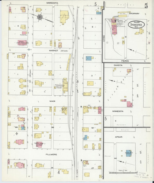 Sanborn Fire Insurance Map from Shakopee, Scott County, Minnesota (1910), Sheet #0005 - Historic Sanborn Fire Insurance Map Print, vintage old map wall art, antique decor, genealogy gift, Minnesota Minnesota map