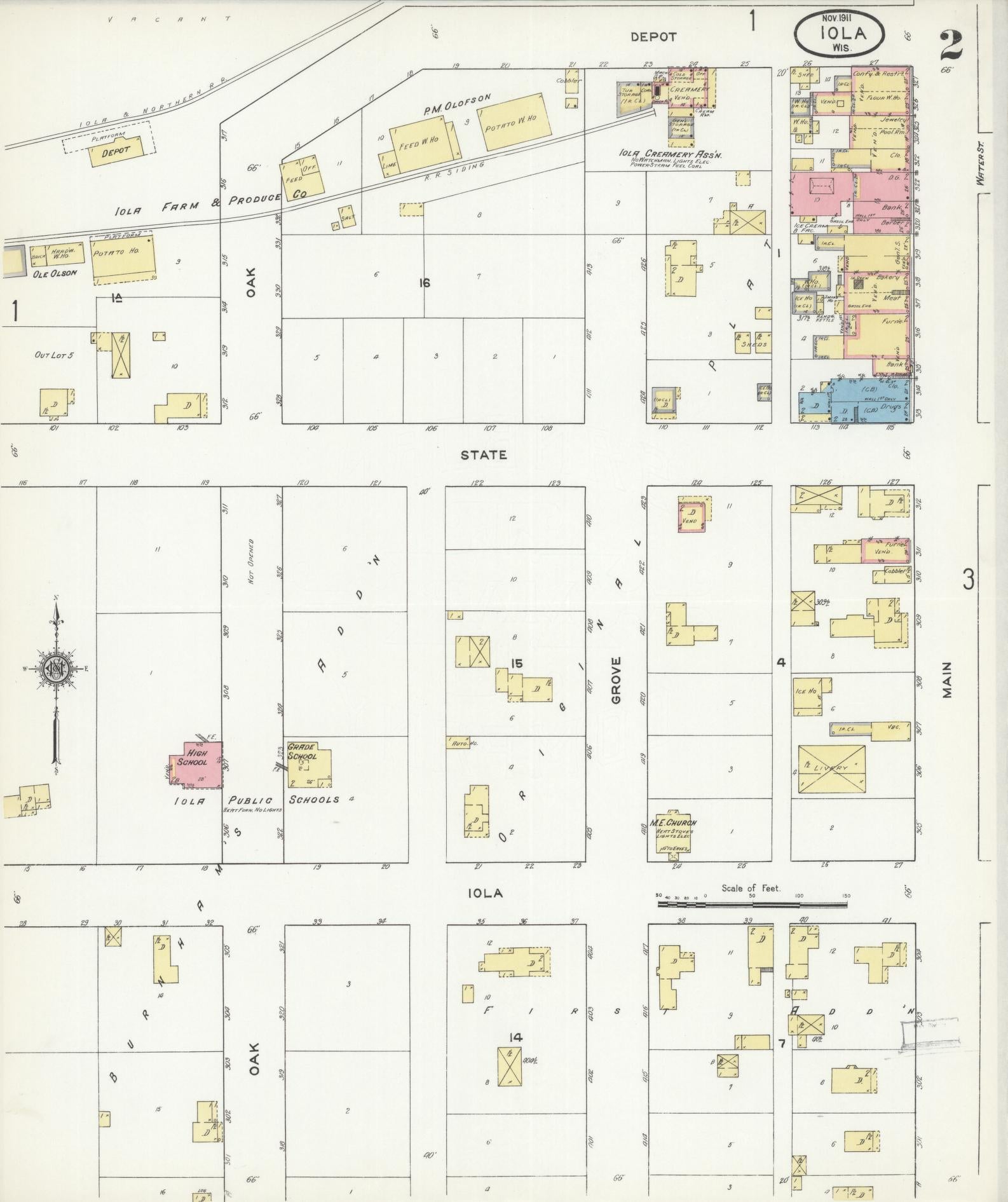 Sanborn Fire Insurance Map from Iola, Waupaca County, Wisconsin (1911), Sheet #0002 - Complete Map Set gallery image, historic Sanborn map, vintage wall art, Wisconsin Wisconsin