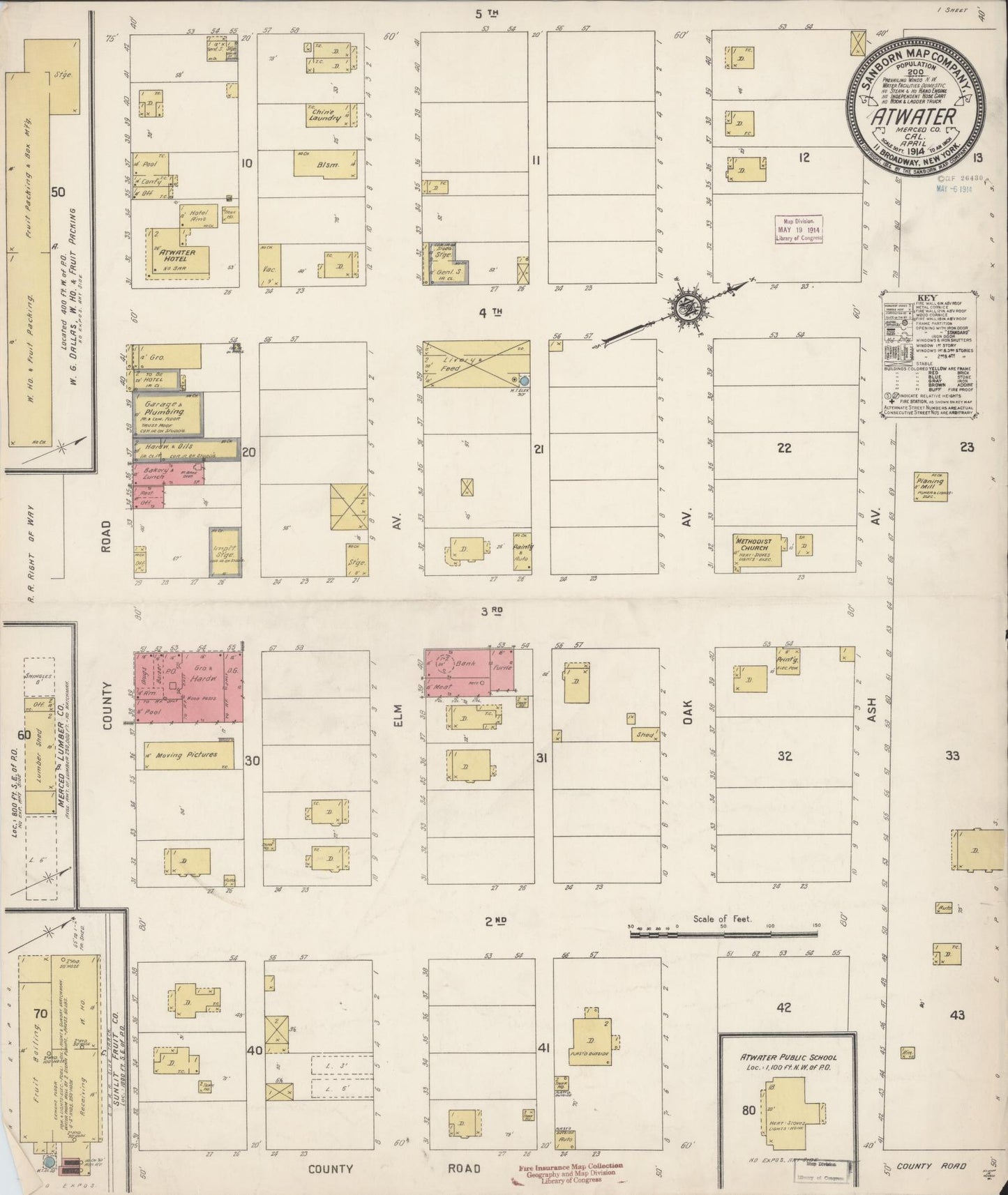 Sanborn Fire Insurance Map from Atwater, Merced County, California (1914), Sheet #0001 - Historic Sanborn Fire Insurance Map Print, vintage old map wall art, antique decor, genealogy gift, California California map