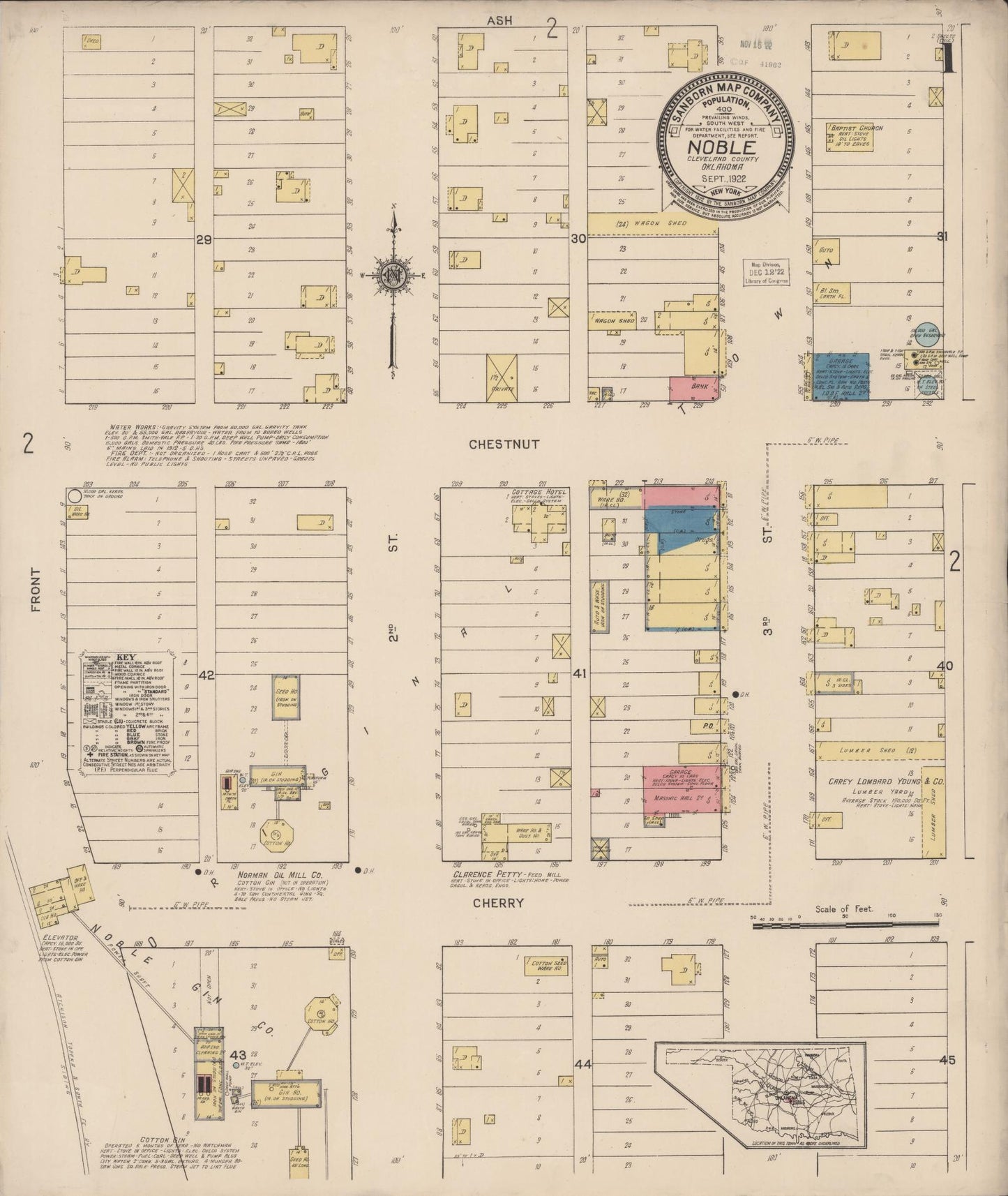 Sanborn Fire Insurance Map from Noble, Cleveland County, Oklahoma (1922), Sheet #0001 - Historic Sanborn Fire Insurance Map Print, vintage old map wall art, antique decor, genealogy gift, Oklahoma Oklahoma map