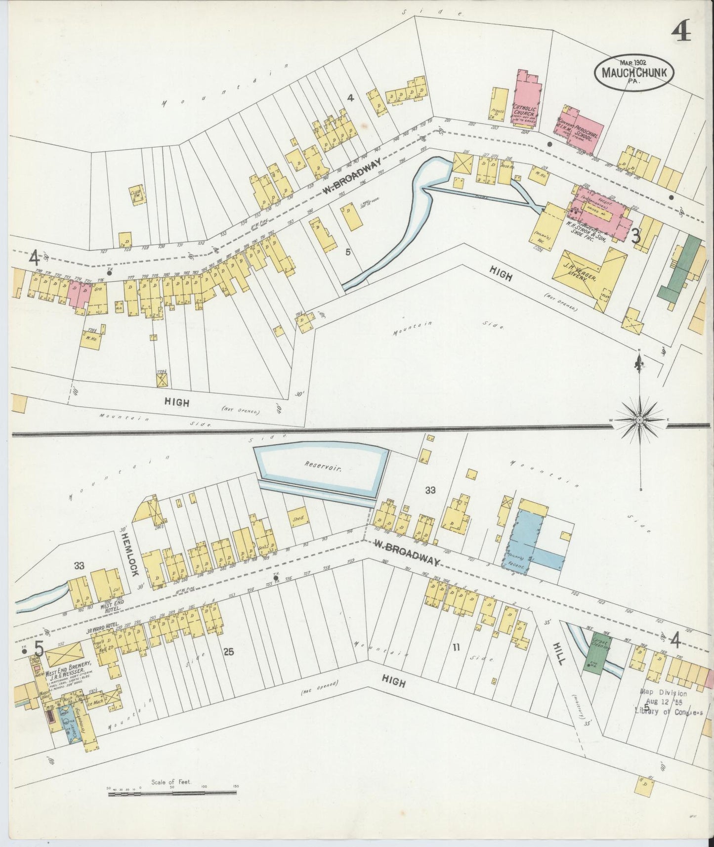 Sanborn Fire Insurance Map from Mauch Chunk, Carbon County, Pennsylvania (1902), Sheet #0004 - Historic Sanborn Fire Insurance Map Print, vintage old map wall art, antique decor, genealogy gift, Pennsylvania Pennsylvania map