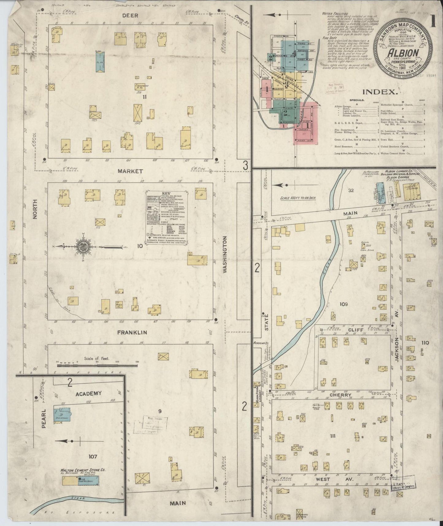 Sanborn Fire Insurance Map from Albion, Erie County, Pennsylvania (1911), Sheet #0001 - Complete Map Set gallery image, historic Sanborn map, vintage wall art, Pennsylvania Pennsylvania