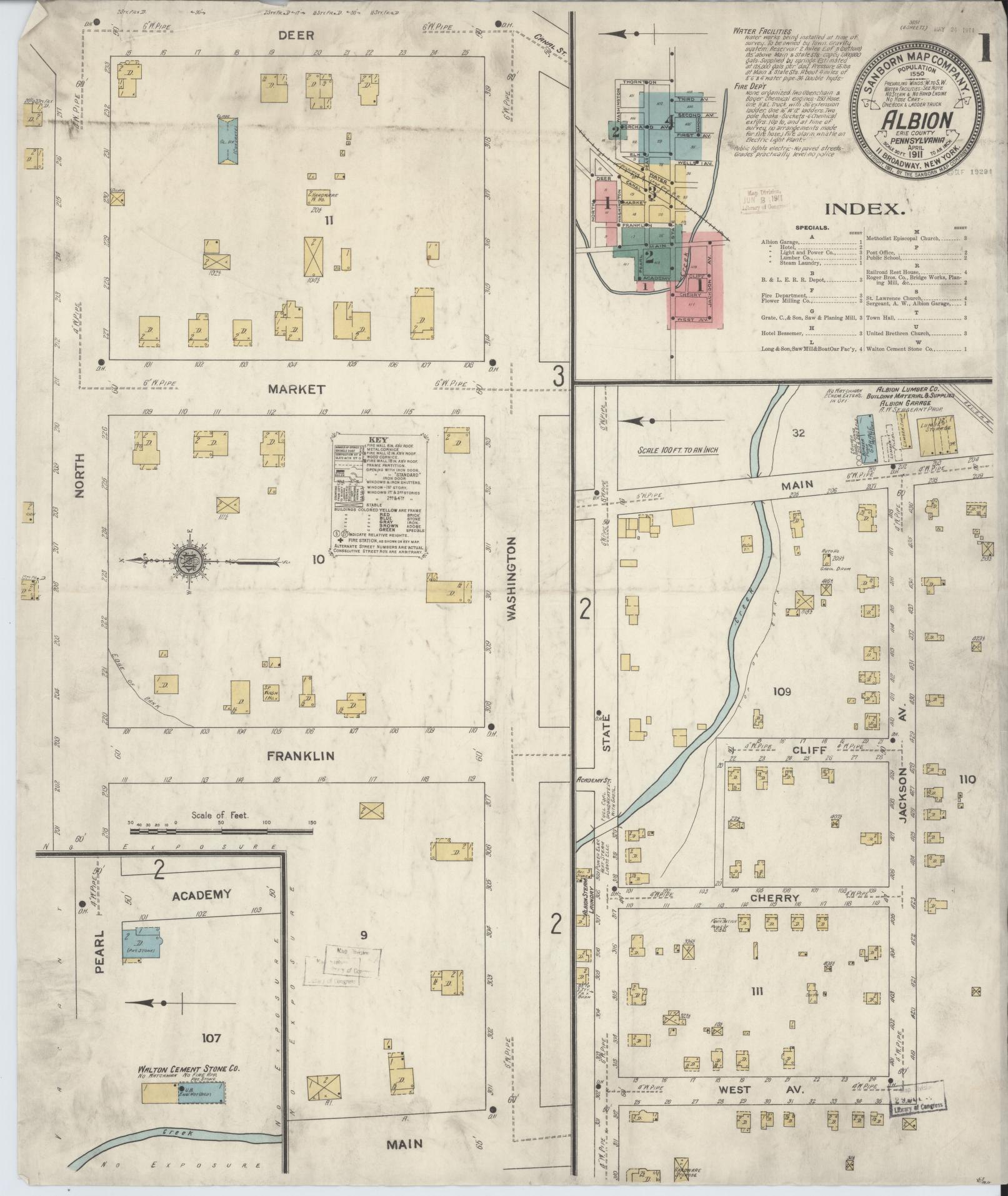 Sanborn Fire Insurance Map from Albion, Erie County, Pennsylvania (1911), Sheet #0001 - Complete Map Set gallery image, historic Sanborn map, vintage wall art, Pennsylvania Pennsylvania