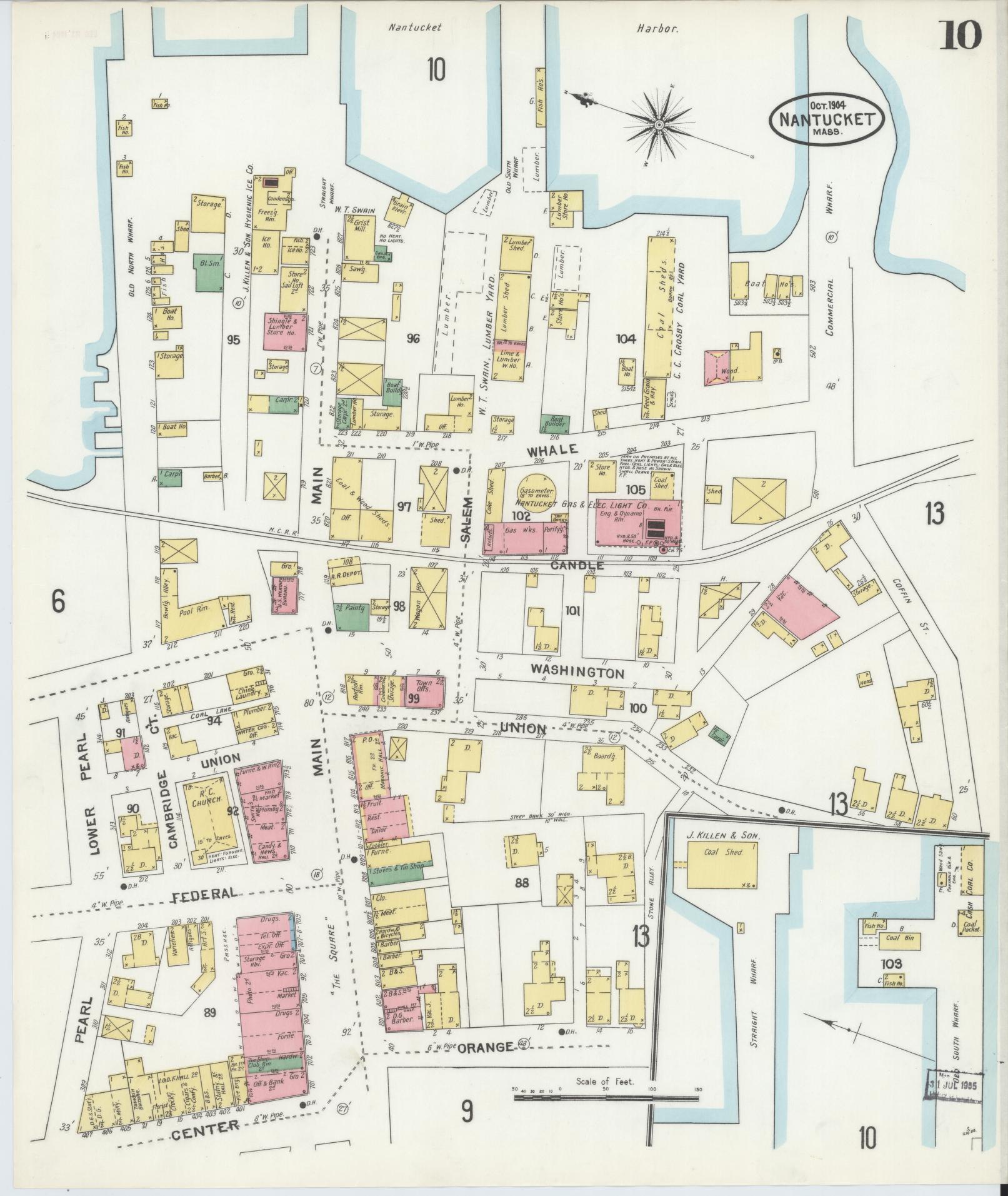 Sanborn Fire Insurance Map from Nantucket, Nantucket County, Massachusetts (1904), Sheet #0010 - Historic Sanborn Fire Insurance Map Print, vintage old map wall art, antique decor, genealogy gift, Massachusetts Massachusetts map