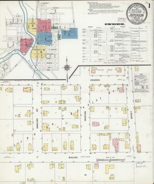 Sanborn Fire Insurance Map from Jefferson, Jefferson County, Wisconsin (1909), Sheet #0001 - Historic Sanborn Fire Insurance Map Print, vintage old map wall art, antique decor, genealogy gift, Wisconsin Wisconsin map