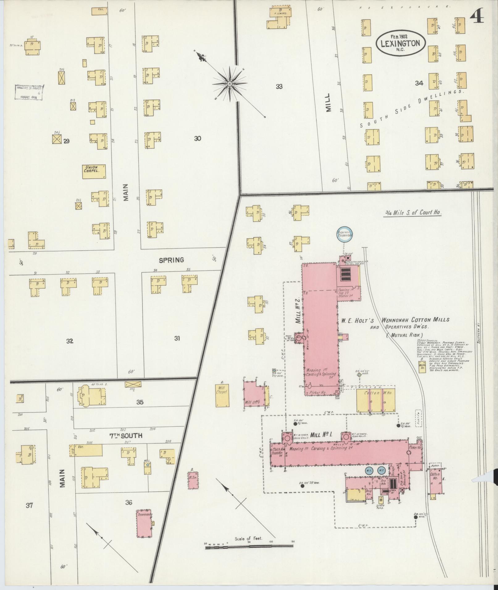 Sanborn Fire Insurance Map from Lexington, Davidson County, North Carolina (1902), Sheet #0004 - Historic Sanborn Fire Insurance Map Print, vintage old map wall art, antique decor, genealogy gift, North Carolina North Carolina map