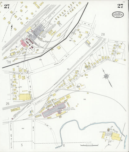 Sanborn Fire Insurance Map from Gadsden, Etowah County, Alabama (1930), Sheet #0027 - Complete Map Set gallery image, historic Sanborn map, vintage wall art, Alabama Alabama