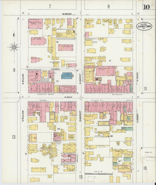 Sanborn Fire Insurance Map from Johnstown, Fulton County, New York (1902), Sheet #0010 - Historic Sanborn Fire Insurance Map Print, vintage old map wall art, antique decor, genealogy gift, New York New York map