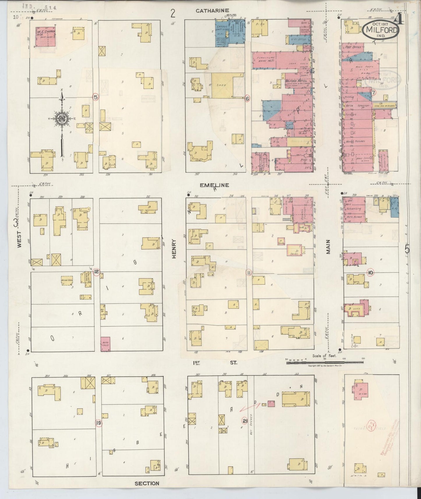 Sanborn Fire Insurance Map from Milford, Kosciusko County, Indiana (1933), Sheet #0004 - Complete Map Set gallery image, historic Sanborn map, vintage wall art, Indiana Indiana