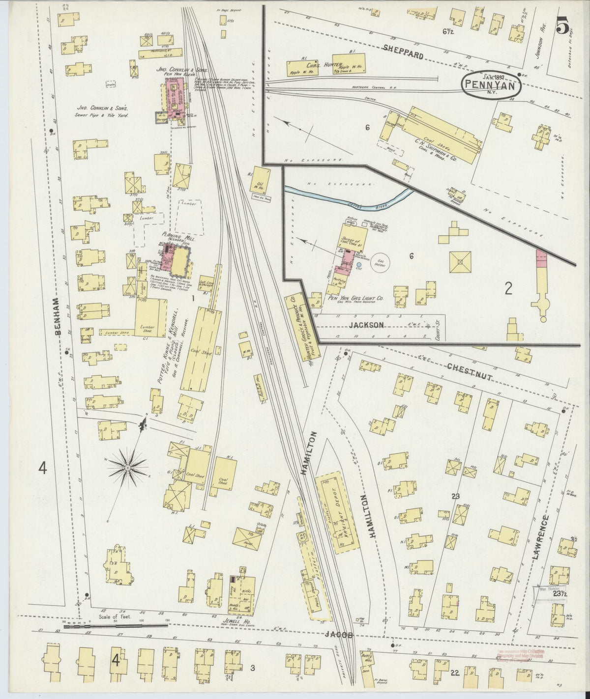 Sanborn Fire Insurance Map from Penn Yan, Yates County, New York (1897), Sheet #0005 - Complete Map Set gallery image, historic Sanborn map, vintage wall art, New York New York