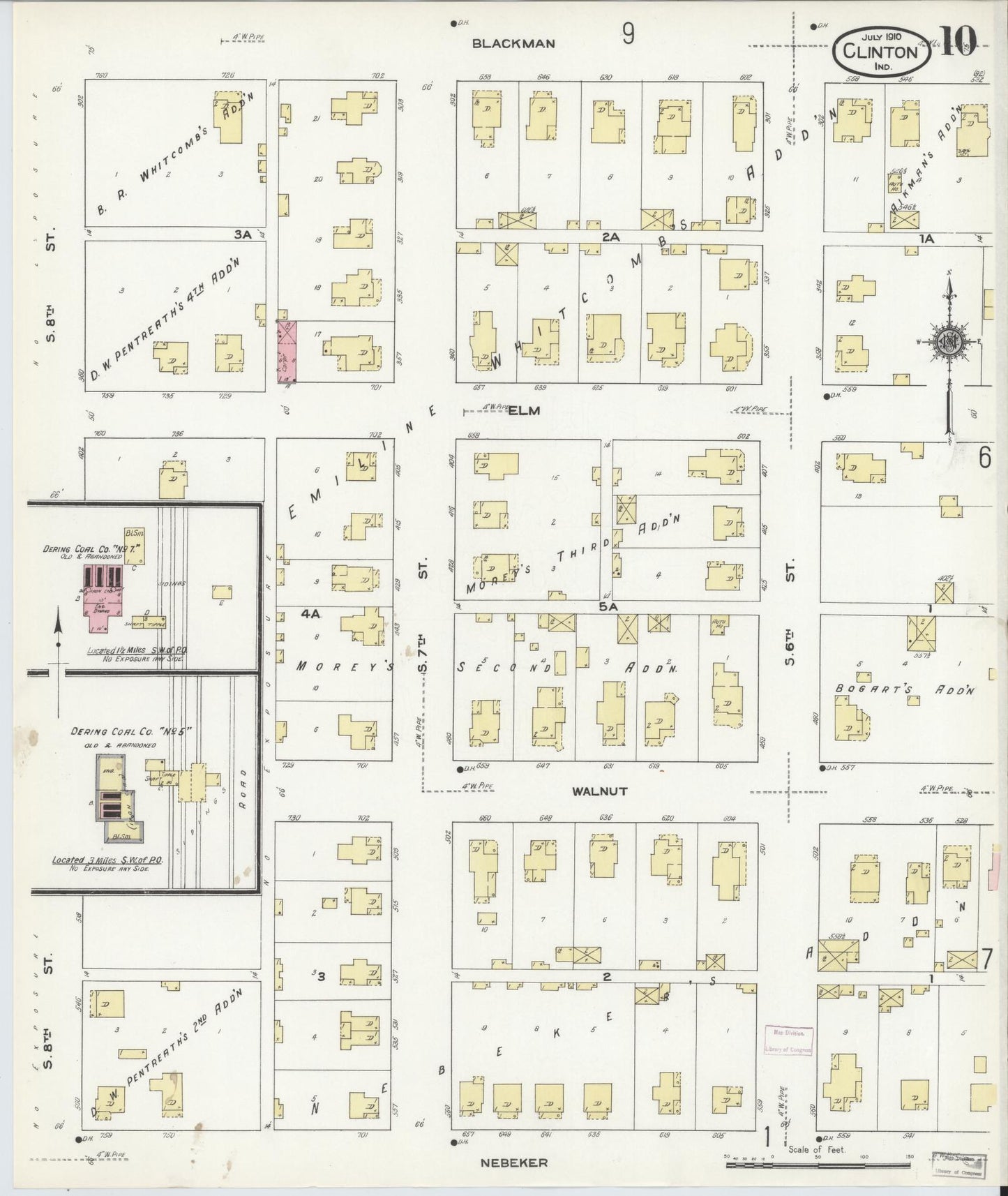 Sanborn Fire Insurance Map from Clinton, Vermillion County, Indiana (1910), Sheet #0010 - Historic Sanborn Fire Insurance Map Print, vintage old map wall art, antique decor, genealogy gift, Indiana Indiana map